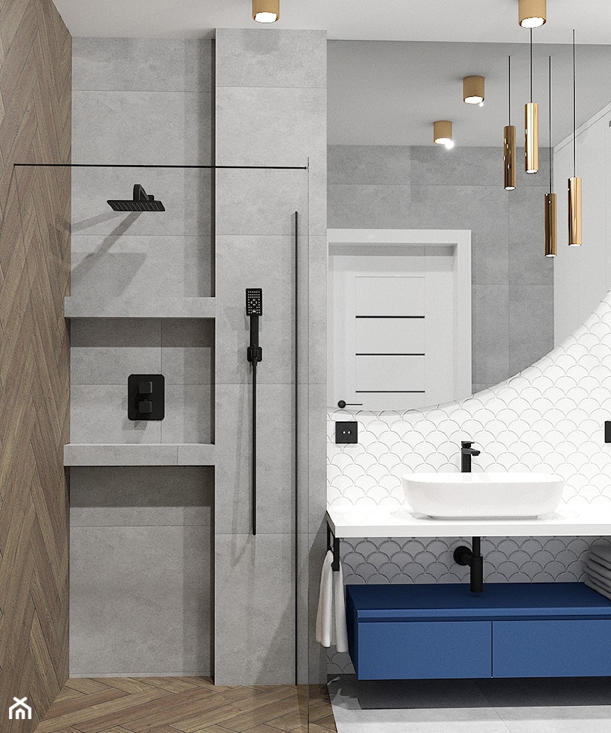 Łazienka z dużym lustrem - zdjęcie od OOMM Monika Buzun architekt wnętrz - Homebook