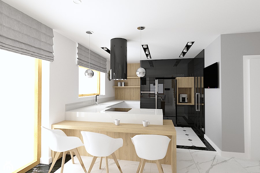 Kuchnia z czarnymi elementami - zdjęcie od OOMM Monika Buzun architekt wnętrz