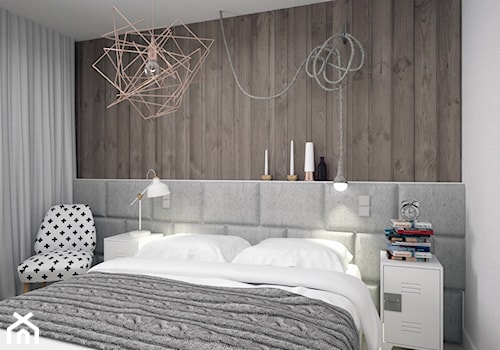 BIAŁYSZARYCZARNY - Mała biała sypialnia, styl skandynawski - zdjęcie od DOMagała Design