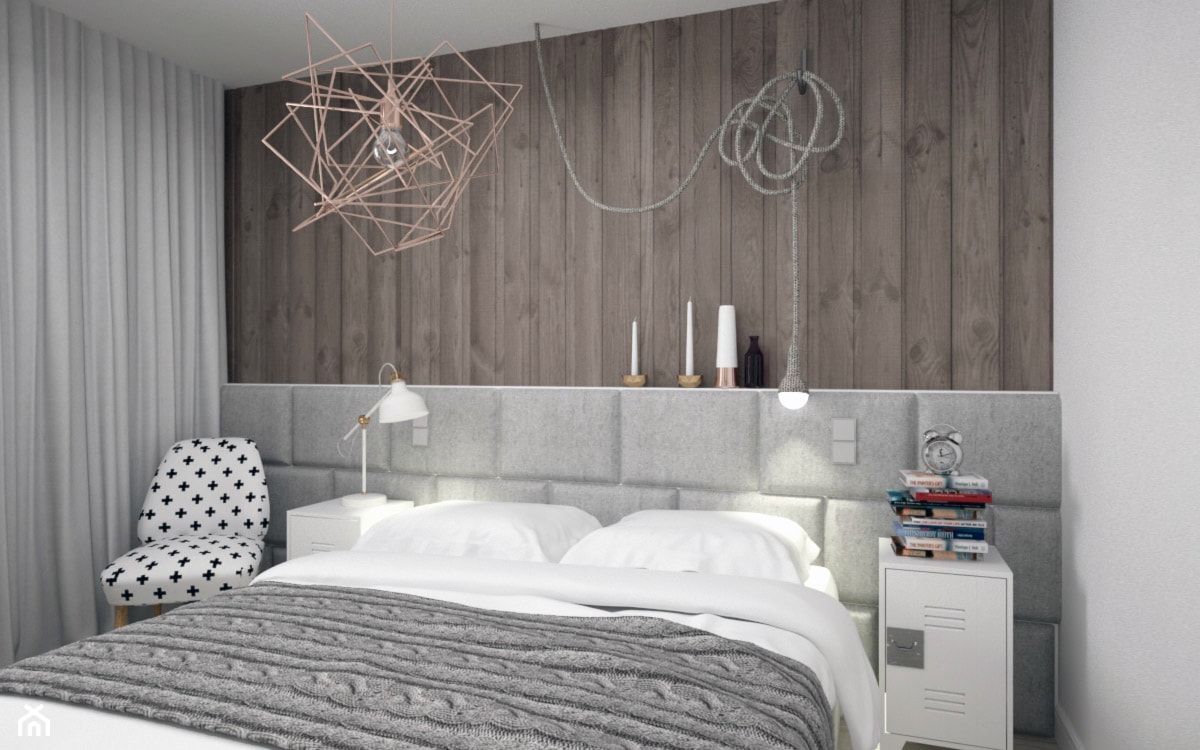 BIAŁYSZARYCZARNY - Mała biała sypialnia, styl skandynawski - zdjęcie od DOMagała Design - Homebook