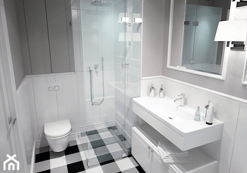BIAŁYSZARYCZARNY - Mała bez okna łazienka, styl skandynawski - zdjęcie od DOMagała Design