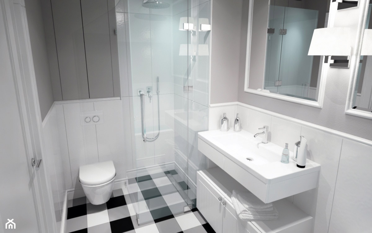 BIAŁYSZARYCZARNY - Mała bez okna łazienka, styl skandynawski - zdjęcie od DOMagała Design - Homebook