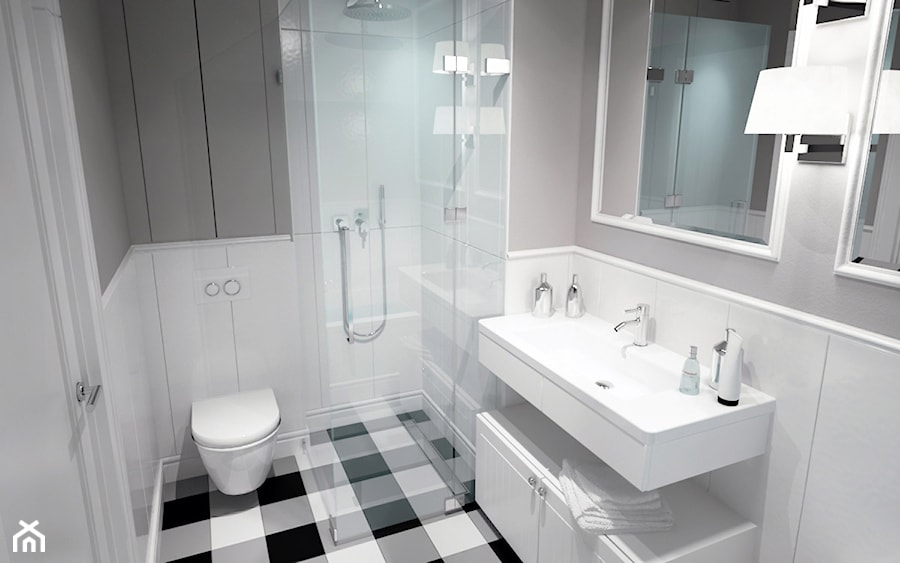 BIAŁYSZARYCZARNY - Mała bez okna łazienka, styl skandynawski - zdjęcie od DOMagała Design