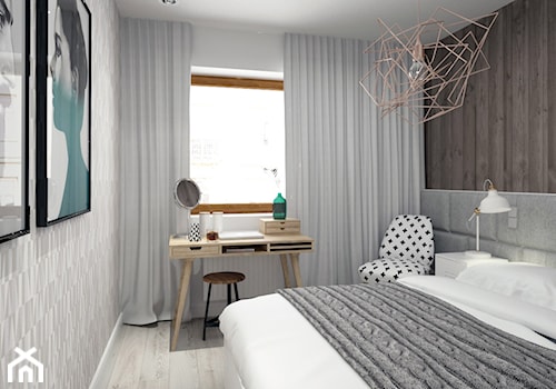 BIAŁYSZARYCZARNY - Średnia brązowa szara sypialnia, styl skandynawski - zdjęcie od DOMagała Design