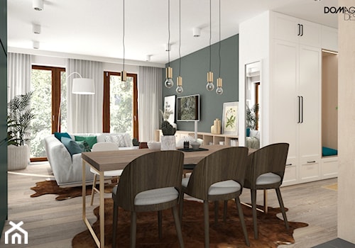 Zielono mi - Średnia biała szara jadalnia w salonie w kuchni, styl vintage - zdjęcie od DOMagała Design