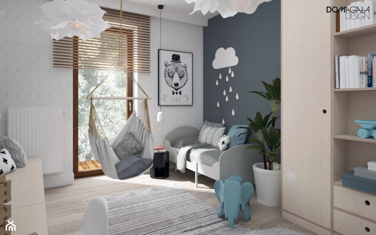 Zielono mi - Średni biały szary pokój dziecka dla nastolatka dla chłopca, styl skandynawski - zdjęcie od DOMagała Design - Homebook