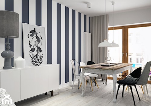 BIAŁYSZARYCZARNY - Średnia biała szara jadalnia w salonie, styl skandynawski - zdjęcie od DOMagała Design