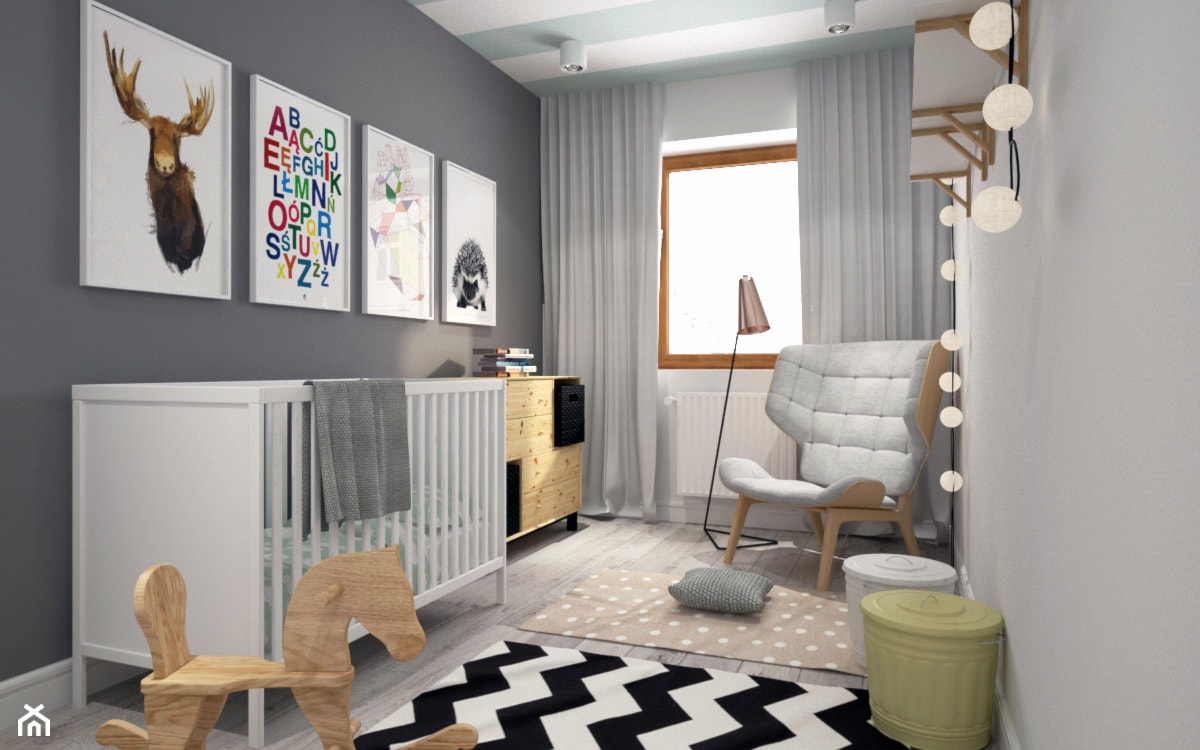 BIAŁYSZARYCZARNY - Mały biały szary pokój dziecka dla niemowlaka dla chłopca dla dziewczynki, styl skandynawski - zdjęcie od DOMagała Design - Homebook