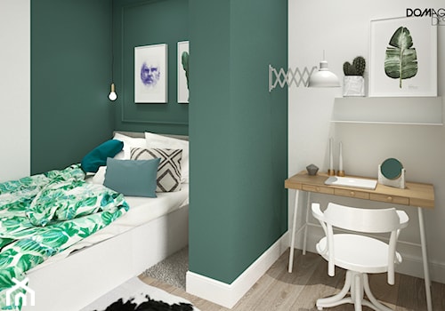 Zielono mi - Mała biała zielona z biurkiem sypialnia, styl nowoczesny - zdjęcie od DOMagała Design