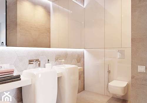 Średnia na poddaszu bez okna z dwoma umywalkami łazienka - zdjęcie od Aleksandra Hałatek