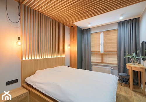 Sypialnia z drewnianymi lamelkami - zdjęcie od Anna Freier Architektura Wnętrz