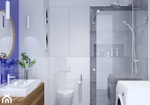 Łazienka z kobaltowym akcentem - Średnia z pralką / suszarką łazienka, styl nowoczesny - zdjęcie od Anna Freier Architektura Wnętrz