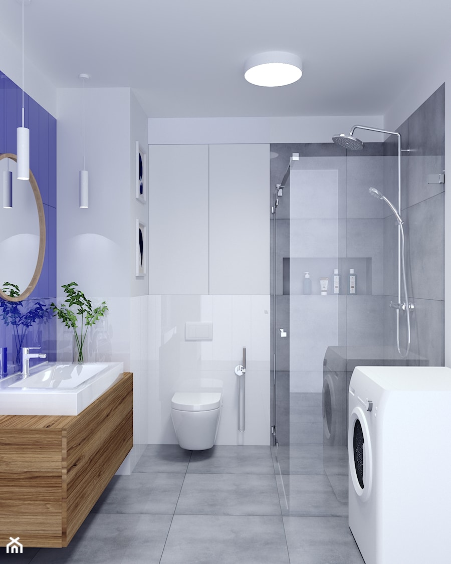 Łazienka z kobaltowym akcentem - Średnia z pralką / suszarką łazienka, styl nowoczesny - zdjęcie od Anna Freier Architektura Wnętrz
