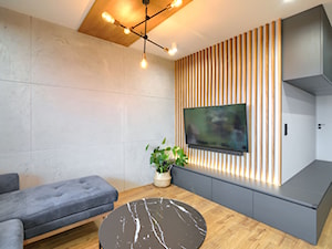 Salon z drewnianymi lamelkami - zdjęcie od Anna Freier Architektura Wnętrz