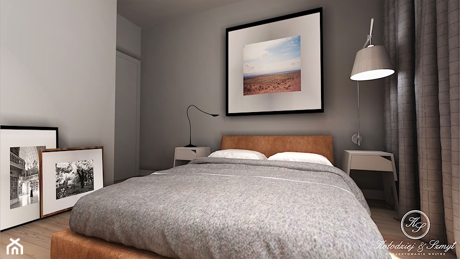 WHITE - Mała szara sypialnia, styl nowoczesny - zdjęcie od Kołodziej & Szmyt Projektowanie Wnętrz