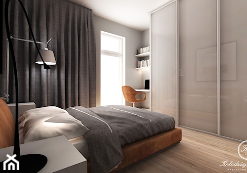 WHITE - Średnia beżowa z biurkiem sypialnia, styl nowoczesny - zdjęcie od Kołodziej & Szmyt Projektowanie Wnętrz
