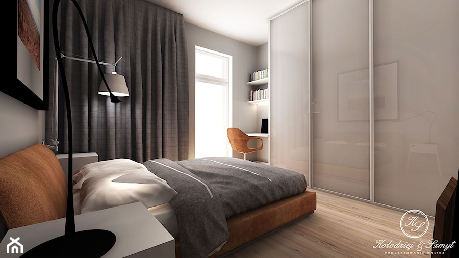 WHITE - Średnia beżowa z biurkiem sypialnia, styl nowoczesny - zdjęcie od Kołodziej & Szmyt Projektowanie Wnętrz