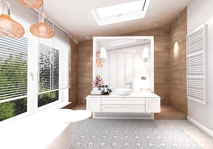 MODERN CLASSIC - Średnia na poddaszu łazienka z oknem, styl nowoczesny - zdjęcie od Kołodziej & Szmyt Projektowanie Wnętrz