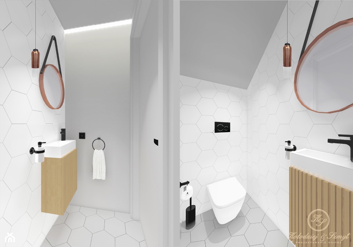 CARAMEL - Mała na poddaszu łazienka, styl industrialny - zdjęcie od Kołodziej & Szmyt Projektowanie Wnętrz - Homebook