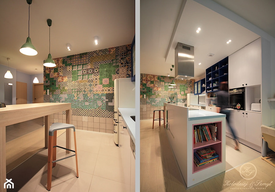 TAIWAN - Duża otwarta z salonem z zabudowaną lodówką kuchnia jednorzędowa z wyspą lub półwyspem, styl nowoczesny - zdjęcie od Kołodziej & Szmyt Projektowanie Wnętrz