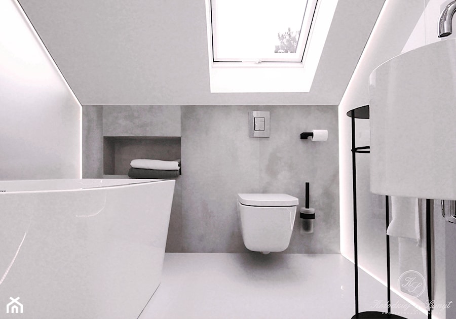 HARMONY - Średnia na poddaszu łazienka z oknem, styl nowoczesny - zdjęcie od Kołodziej & Szmyt Projektowanie Wnętrz