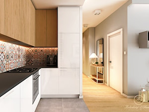 OAK - Mała otwarta z salonem szara z zabudowaną lodówką kuchnia w kształcie litery l, styl nowoczesny - zdjęcie od Kołodziej & Szmyt Projektowanie Wnętrz