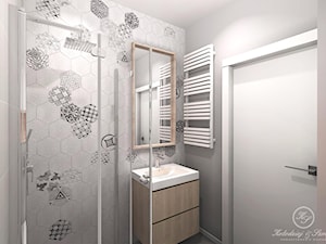 WARM CONCRETE - Mała na poddaszu bez okna łazienka, styl nowoczesny - zdjęcie od Kołodziej & Szmyt Projektowanie Wnętrz