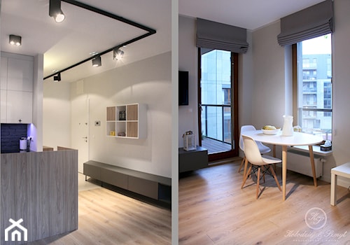 GREY II - Mała biała jadalnia w salonie, styl nowoczesny - zdjęcie od Kołodziej & Szmyt Projektowanie Wnętrz