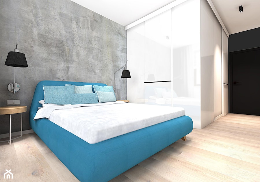 WARM CONCRETE - Średnia biała szara sypialnia, styl nowoczesny - zdjęcie od Kołodziej & Szmyt Projektowanie Wnętrz