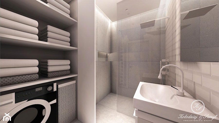 WHITE - Średnia z punktowym oświetleniem łazienka, styl nowoczesny - zdjęcie od Kołodziej & Szmyt Projektowanie Wnętrz