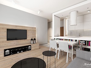 WHITE - Mały szary salon z kuchnią z jadalnią, styl nowoczesny - zdjęcie od Kołodziej & Szmyt Projektowanie Wnętrz