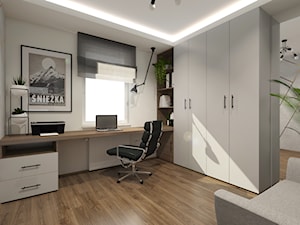 DOMOWE BIURO - Średnie szare białe biuro domowe w pokoju, styl minimalistyczny - zdjęcie od ARCHI PL architekci