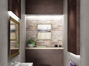Dom z motywem cegły - Mała bez okna z lustrem z punktowym oświetleniem łazienka, styl rustykalny - zdjęcie od ESSA Architektura