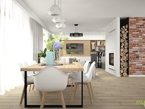 PROJEKT WNĘTRZ - DOM POD WROCŁAWIEM - Średni biały brązowy salon z jadalnią - zdjęcie od ESSA Architektura