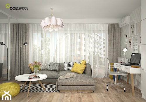 Mieszkanie w stylu surowym skandynawskim - Moderno - Średni beżowy biały salon, styl skandynawski - zdjęcie od ESSA Architektura