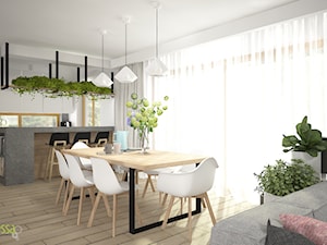 PROJEKT WNĘTRZ - DOM POD WROCŁAWIEM - Średnia biała jadalnia w salonie w kuchni - zdjęcie od ESSA Architektura