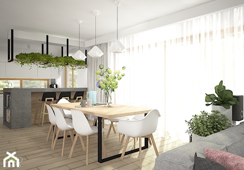 PROJEKT WNĘTRZ - DOM POD WROCŁAWIEM - Średnia biała jadalnia w salonie w kuchni - zdjęcie od ESSA Architektura