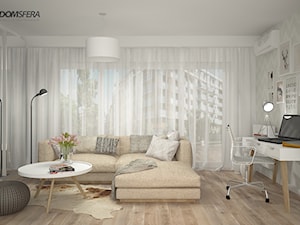 Mieszkanie w stylu surowym skandynawskim - Moderno - Średni beżowy biały salon, styl skandynawski - zdjęcie od ESSA Architektura
