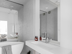 Projekt Mieszkania 132m2 | Mokotów - Średnia bez okna z lustrem z punktowym oświetleniem łazienka, styl minimalistyczny - zdjęcie od Framuga studio