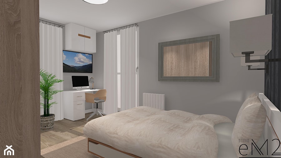 Mieszkanie 75m2 - Średnia szara z biurkiem sypialnia, styl nowoczesny - zdjęcie od Studio eM2 Architektura Wnętrz