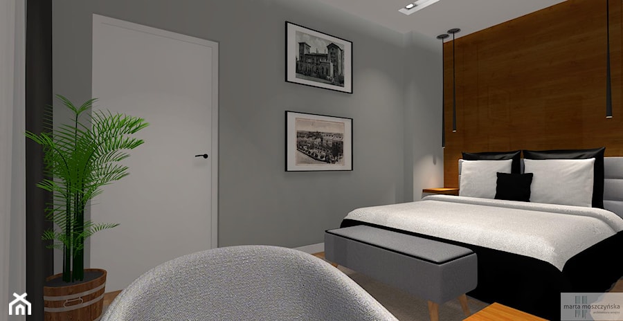 Apartament z oranżerią - Średnia szara sypialnia, styl glamour - zdjęcie od Studio eM2 Architektura Wnętrz