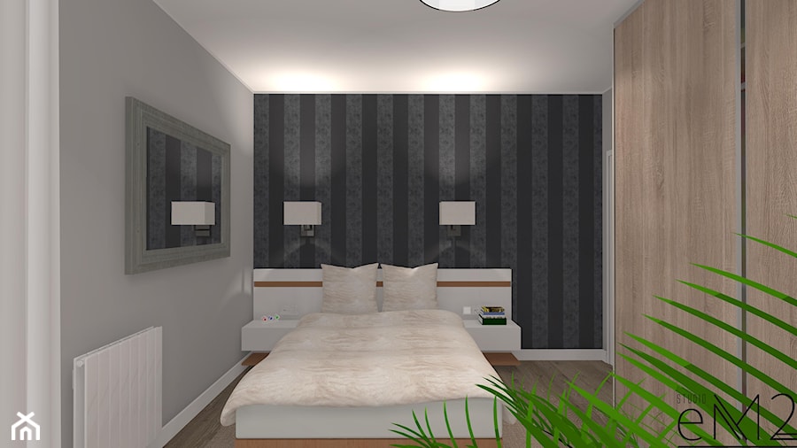 Mieszkanie 75m2 - Średnia czarna szara sypialnia, styl nowoczesny - zdjęcie od Studio eM2 Architektura Wnętrz