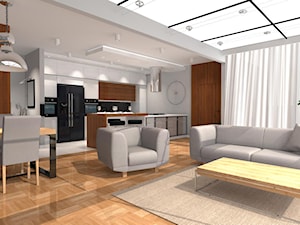 Apartament z oranżerią - Średni czarny szary salon z kuchnią z jadalnią, styl nowoczesny - zdjęcie od Studio eM2 Architektura Wnętrz