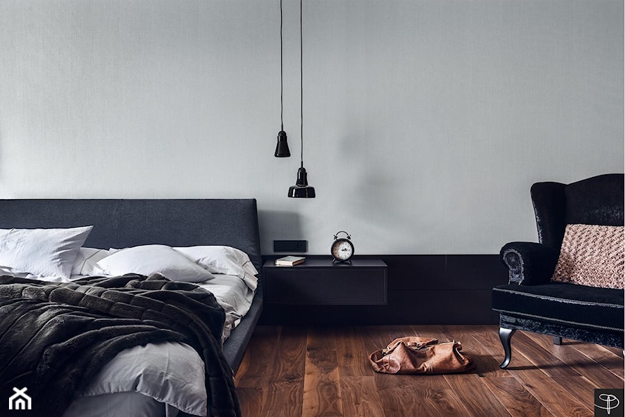 Wielkomiejski Eklektyzm - apartament 120 m2 Gdynia - Średnia szara sypialnia, styl nowoczesny - zdjęcie od studio POTORSKA