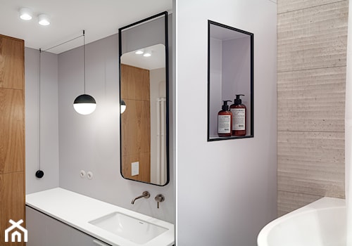 Apartament w Gdyni 90 m2 w Silver House - Mała bez okna z lustrem łazienka, styl minimalistyczny - zdjęcie od studio POTORSKA