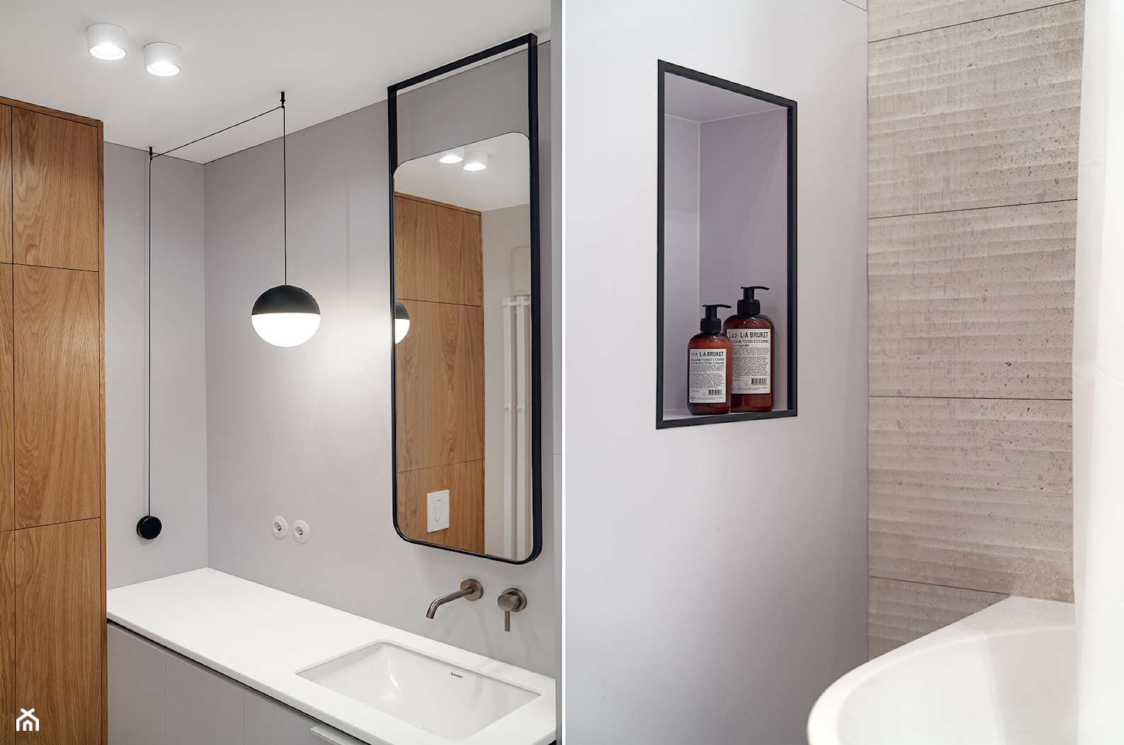 Apartament w Gdyni 90 m2 w Silver House - Mała bez okna z lustrem łazienka, styl minimalistyczny - zdjęcie od studio POTORSKA - Homebook