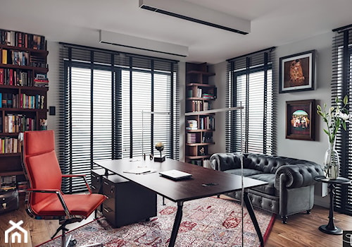 Wielkomiejski Eklektyzm - apartament 120 m2 Gdynia - Duże z sofą szare biuro, styl nowoczesny - zdjęcie od studio POTORSKA