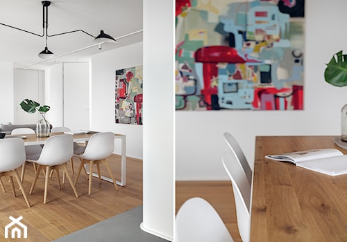 Apartament w Gdyni 90 m2 w Silver House - Średnia biała jadalnia w salonie, styl nowoczesny - zdjęcie od studio POTORSKA