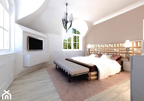 Średnia biała szara sypialnia, styl glamour - zdjęcie od Made By Design