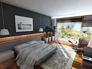 Dom Sanok - Średnia czarna sypialnia z balkonem / tarasem, styl nowoczesny - zdjęcie od Dorota Świątkowska